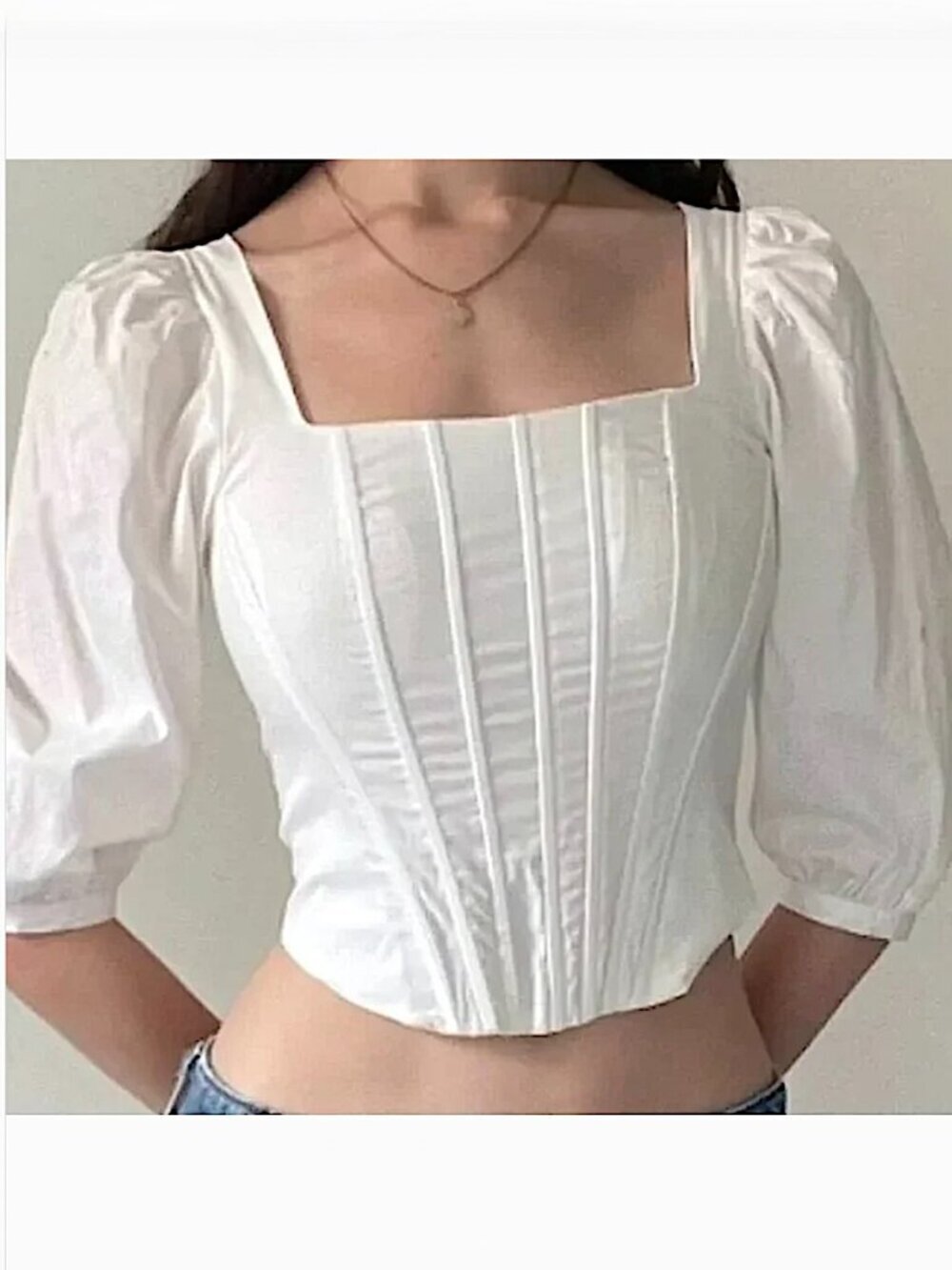 JASON WU Puff Sleeve Square Neck Boned Corset Crop Top Blouse Size S White